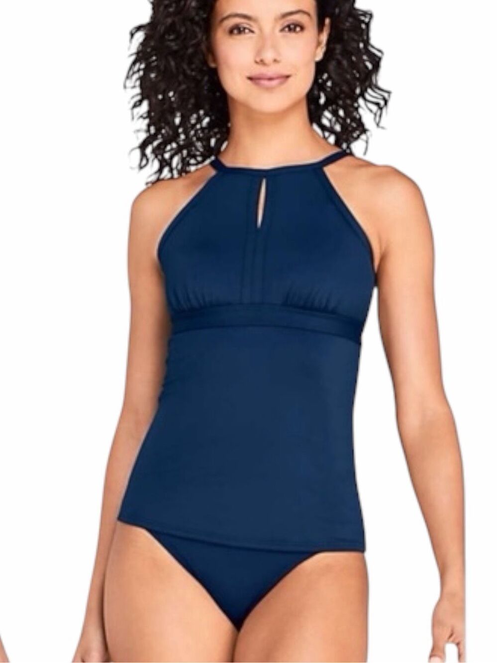LANDS’ END Women’s High Neck Keyhole Tankini Swim Top Navy Size 20W